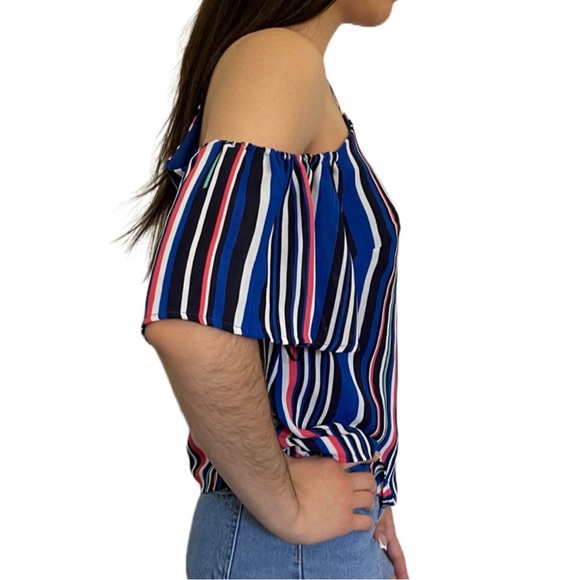 Bebe Multi color Striped shoulder sleeves Blouse - Picture 3 of 5